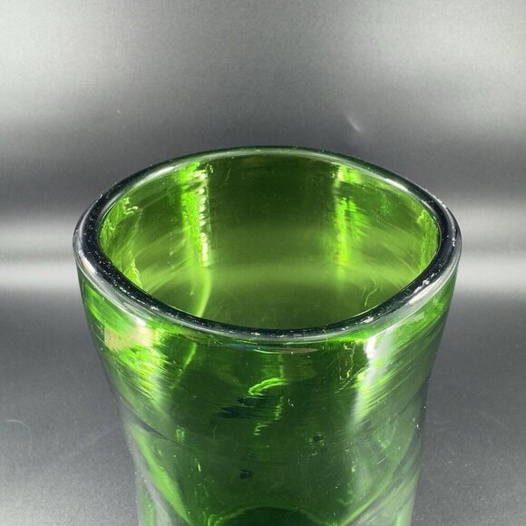 1970s Hand Blown Emerald Green Tall Cylinder Glass Vase Dimple Hand Made Vintage - Picture 9 of 14